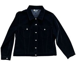 Christine Alexander Black Velvet Jacket Rhinestones Button Front Women's size L
